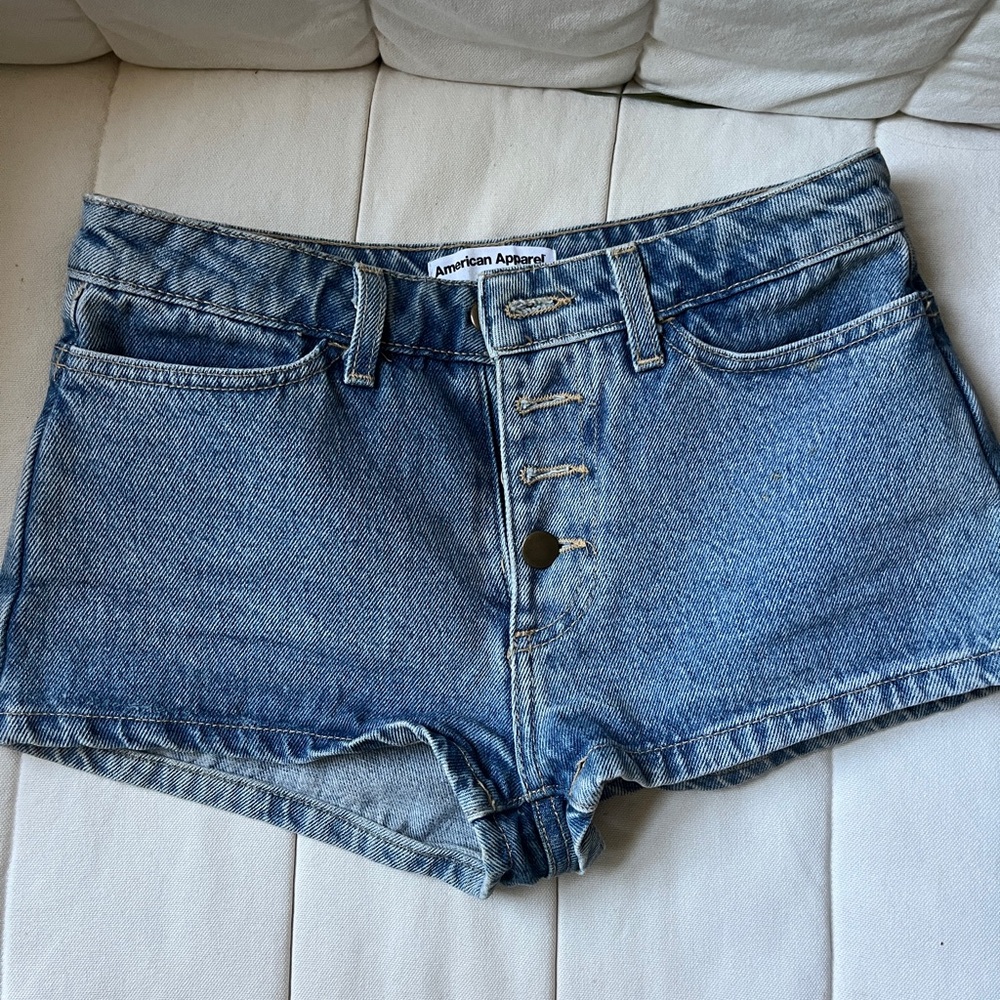 American Apparel Light Blue Denim Button-Front High-Rise Shorts